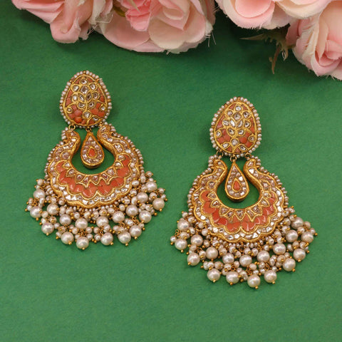 Syndicate Polki & Coral Crescent Drop Earrings