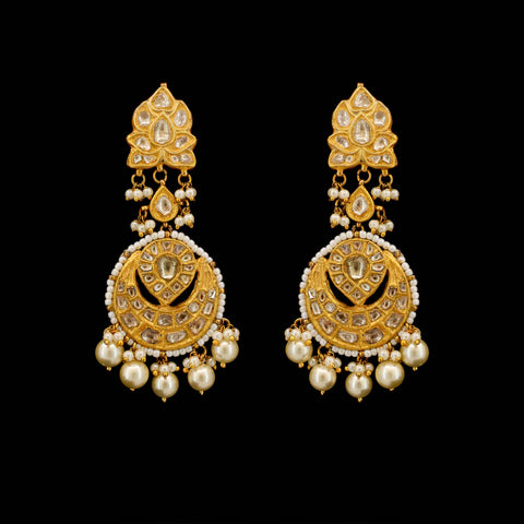 Heirloom Diamond and Pearl Crescent Chandbaali Earring