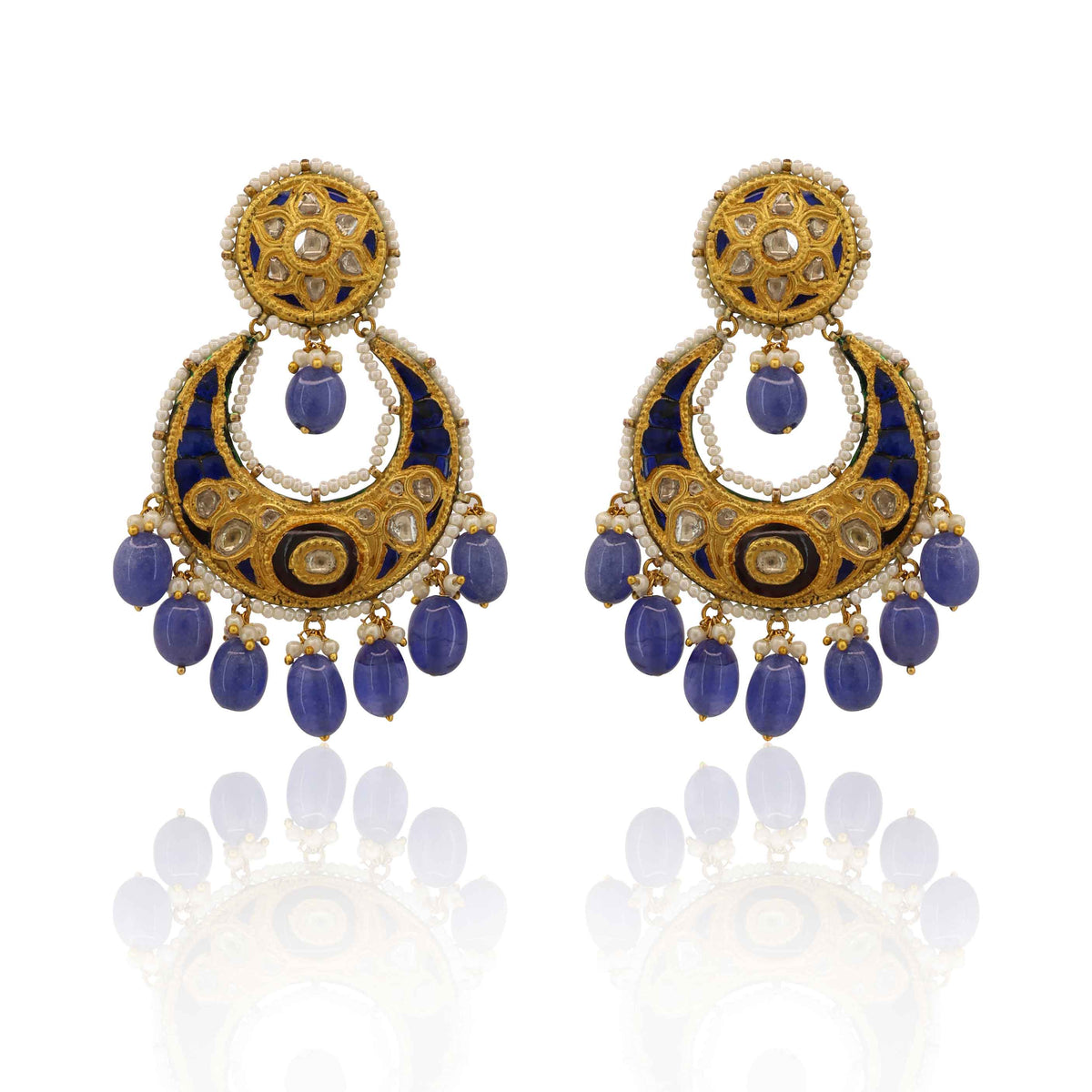Bhavya Tanzanite Drop Polki Earrings