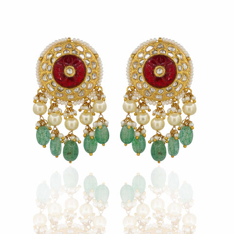 Heritage Bloom Gold Navratna Polki Pendant Set