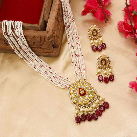 Polki Diamond & Ruby Glass Filling Pendant Set