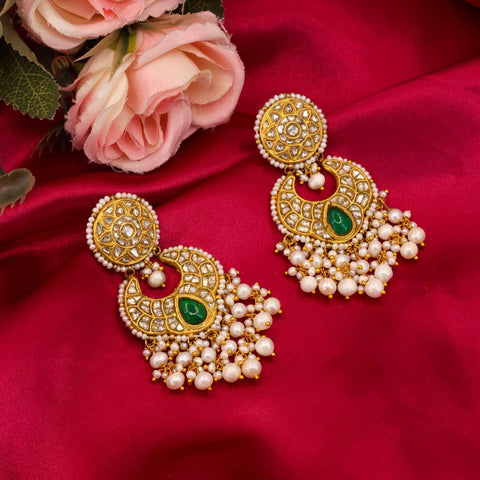 Gold Thappa Chandbali with Syndicate Polki, Pearl & Emerald