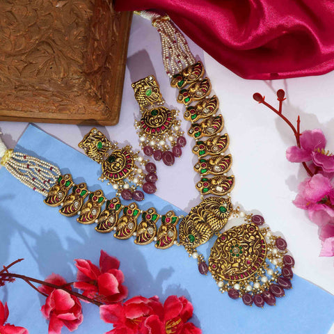 Mayura Rajnidhi Gold Necklace Set (Hallmark-91.6)
