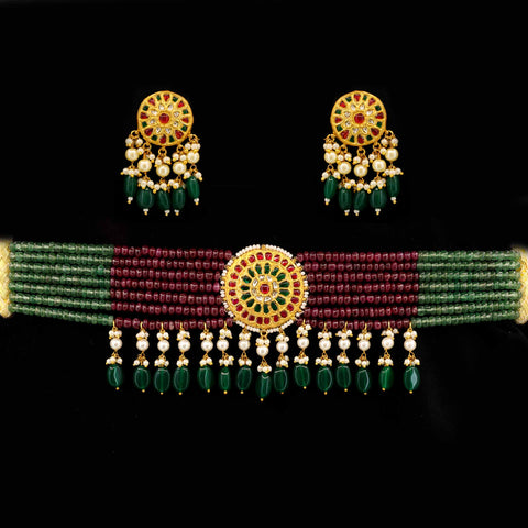 Vibrant Ruby, Emerald, and Polki Diamond Statement Choker