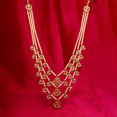 Jadau Polki Diamond & Pearl Teen Lada Necklace Set