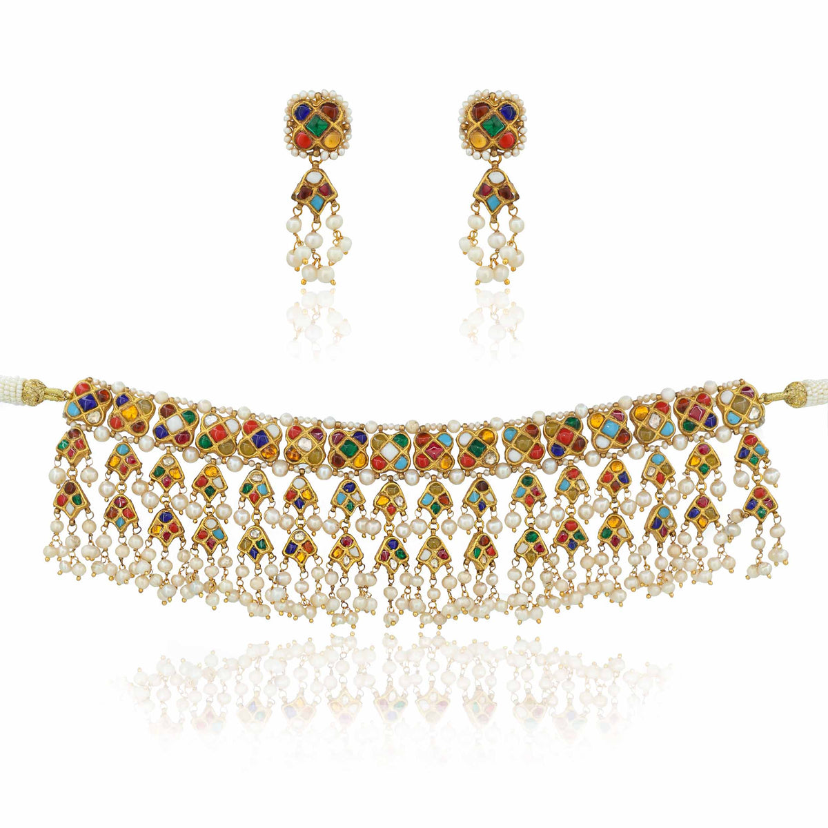 Chanchala Navratna Gold Chocker Necklace Set