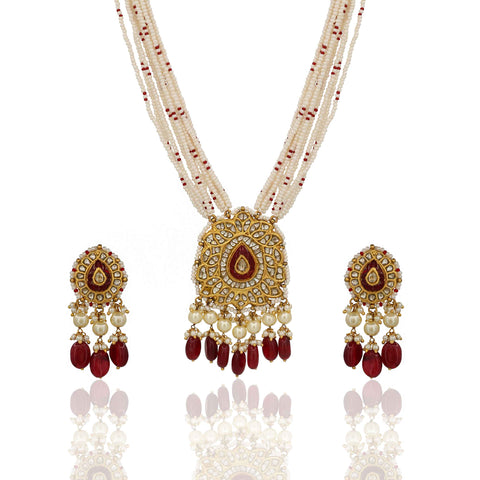 Polki Diamond & Ruby Glass Filling Pendant Set