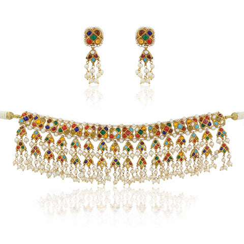 Chanchala Navratna Gold Chocker Necklace Set