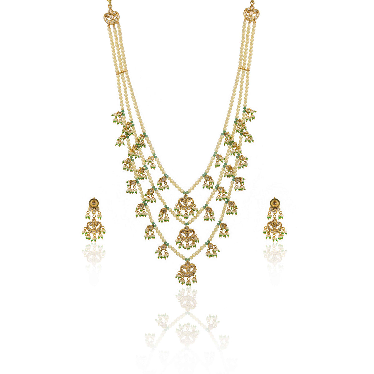 Jadau Polki Diamond & Pearl Teen Lada Necklace Set