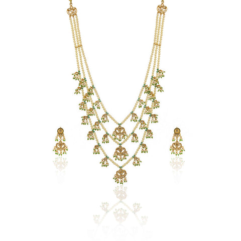 Jadau Polki Diamond & Pearl Teen Lada Necklace Set
