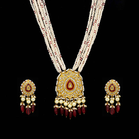 Polki Diamond & Ruby Glass Filling Pendant Set