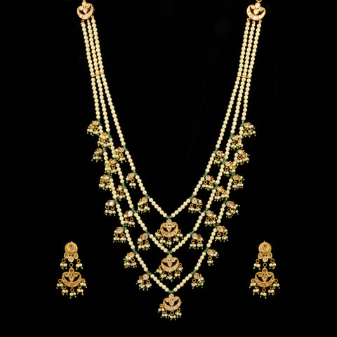Jadau Polki Diamond & Pearl Teen Lada Necklace Set
