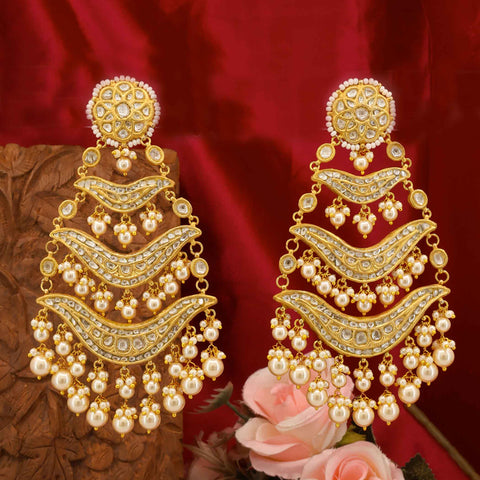 Grand Wedding Polki Diamond and Pearl String Chandbaali