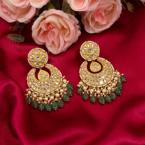 Regal Polki Diamond & Emerald Chandbaali Earring