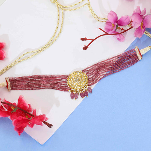 Polki Diamond & Multi-Strand Ruby Bead Choker