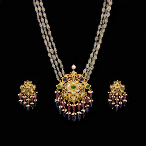 Polki Diamond & Multi-Colored Gemstone Pendant Set