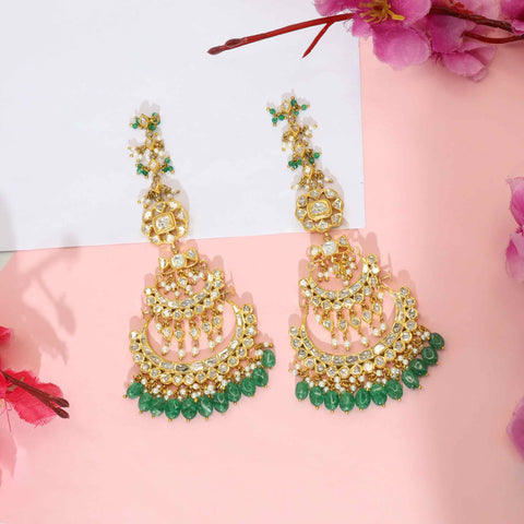 Gold Jadau Chand Bali Earring