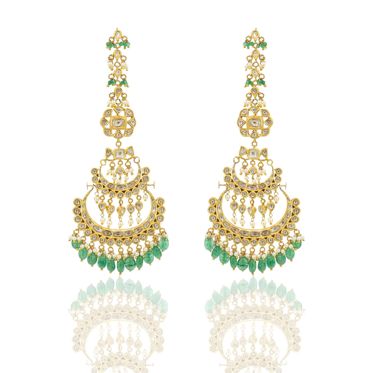 Gold Jadau Chand Bali Earring