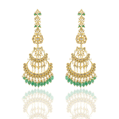 Gold Jadau Chand Bali Earring