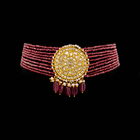 Polki Diamond & Multi-Strand Ruby Bead Choker