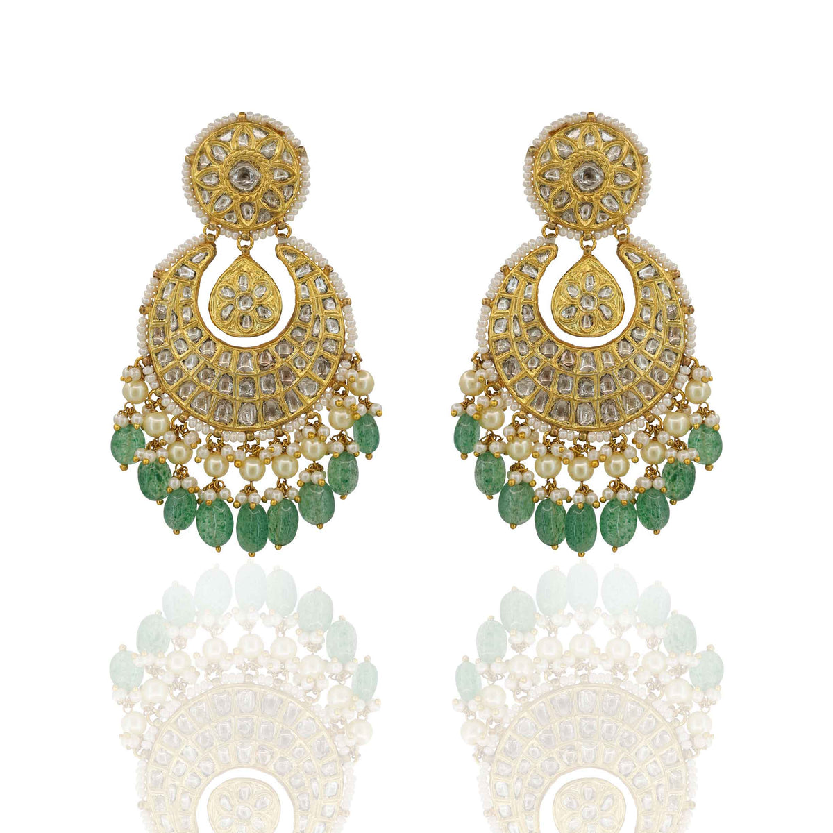 Regal Polki Diamond & Emerald Chandbaali Earring