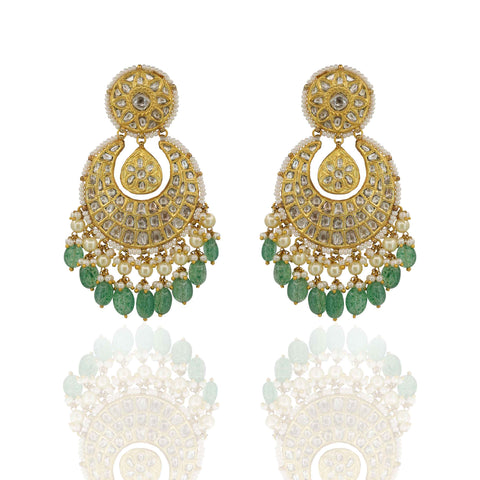 Regal Polki Diamond & Emerald Chandbaali Earring