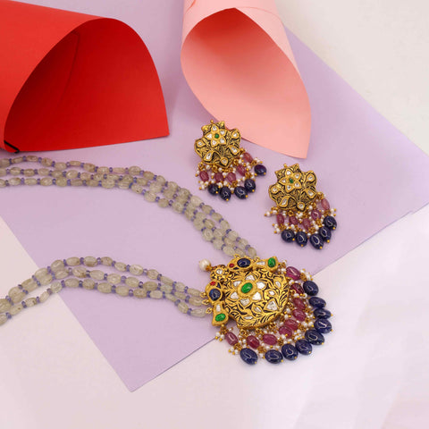 Polki Diamond & Multi-Colored Gemstone Pendant Set