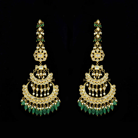 Gold Jadau Chand Bali Earring