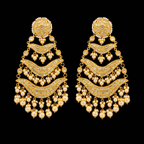 Grand Wedding Polki Diamond and Pearl String Chandbaali