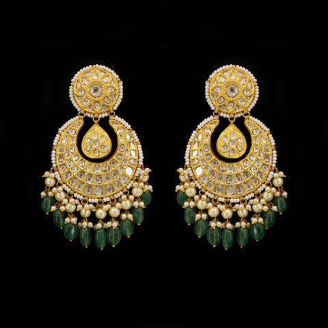 Regal Polki Diamond & Emerald Chandbaali Earring