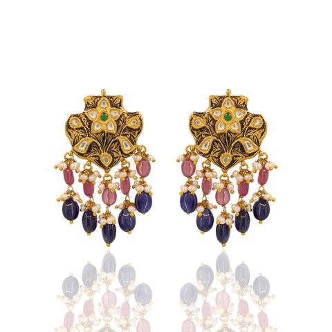 Polki Diamond & Multi-Colored Gemstone Pendant Set