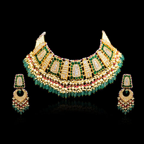Green Polki Necklace Set