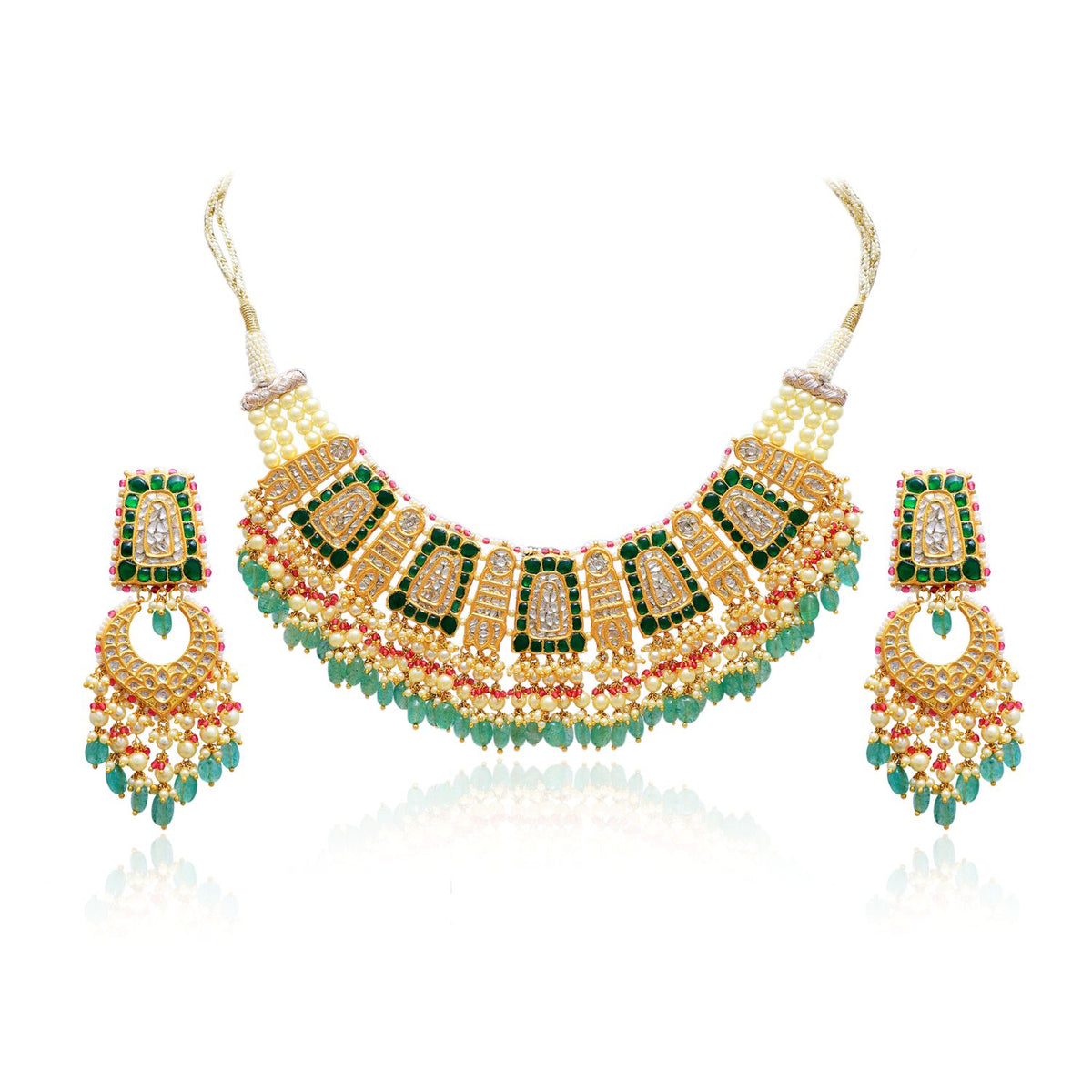 Green Polki Necklace Set