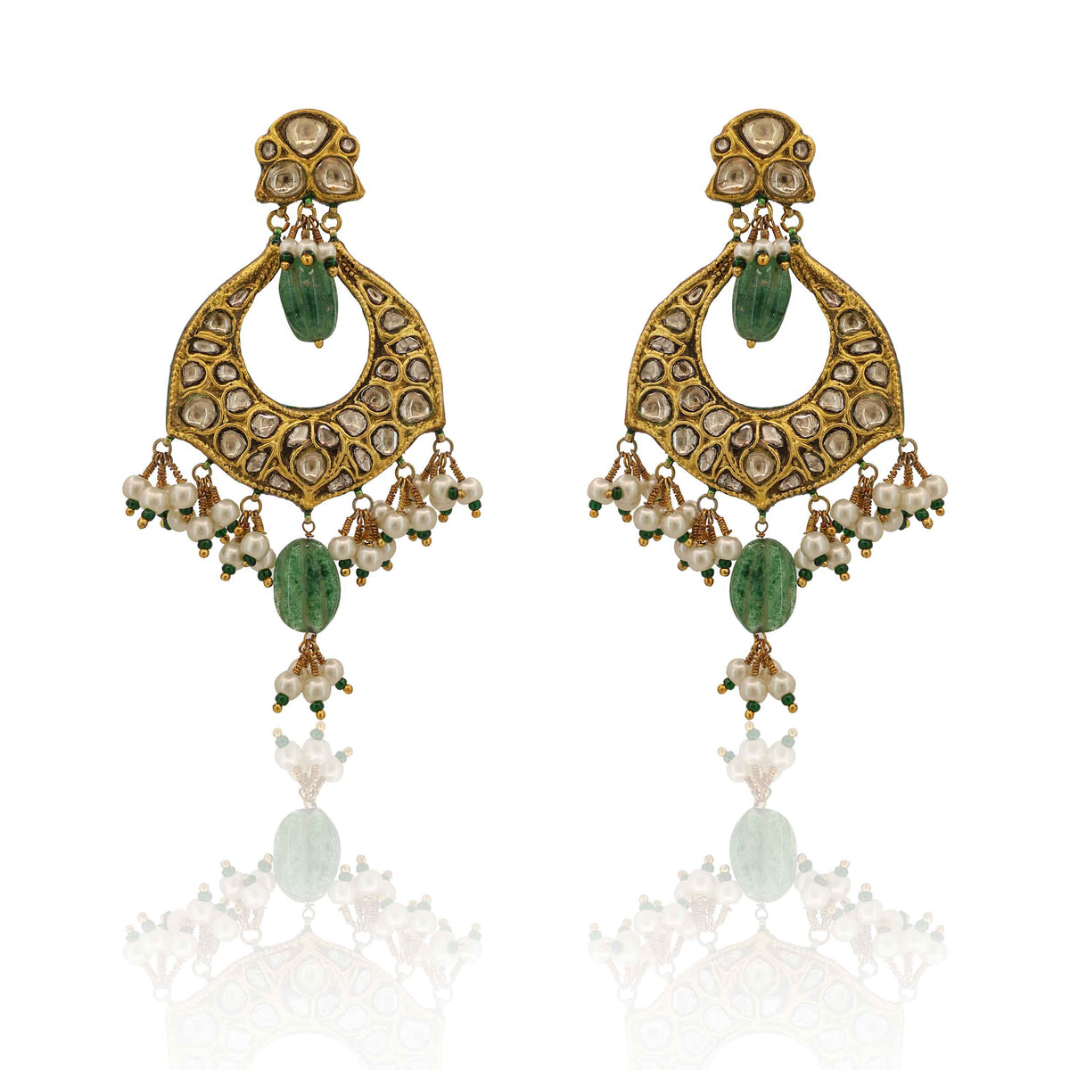 Partash Style Polki Diamond & Emerald Chandbalis