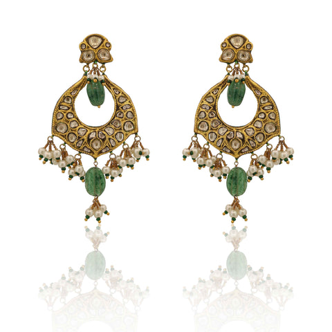 Partash Style Polki Diamond & Emerald Chandbalis