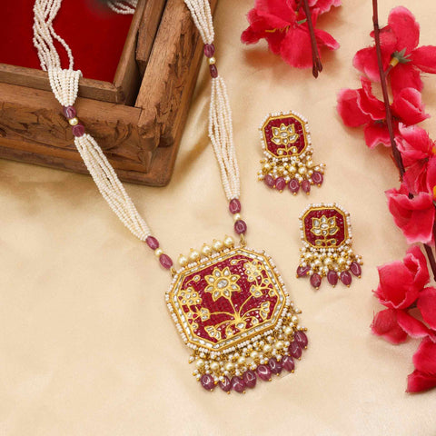 Traditional Uncut Diamond Polki Floral Pendant Set