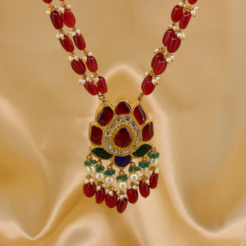 Lotus Polki and Ruby Pendant Necklace