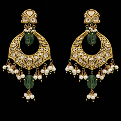 Partash Style Polki Diamond & Emerald Chandbalis