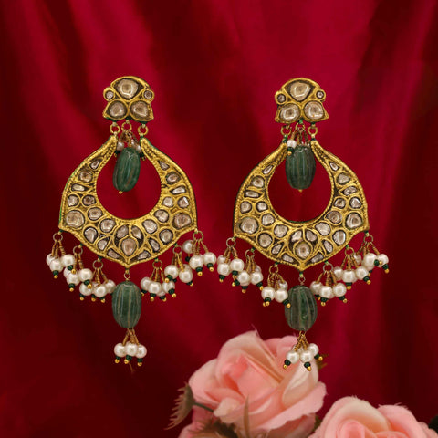 Partash Style Polki Diamond & Emerald Chandbalis