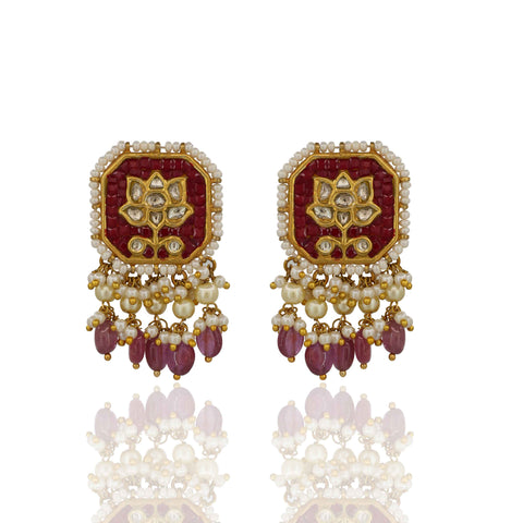 Traditional Uncut Diamond Polki Floral Pendant Set