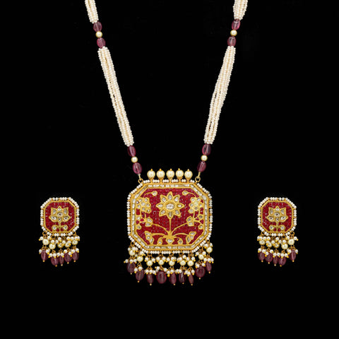 Traditional Uncut Diamond Polki Floral Pendant Set
