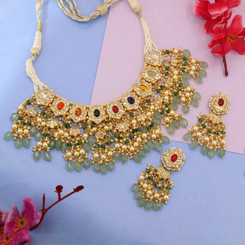 Bridal Navratna Collar Necklace Set