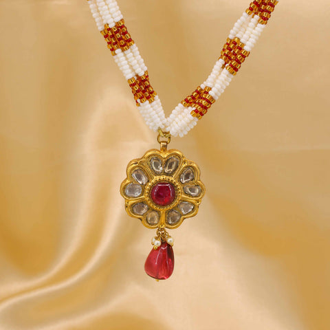 Polki and Ruby Floral Pendant Necklace