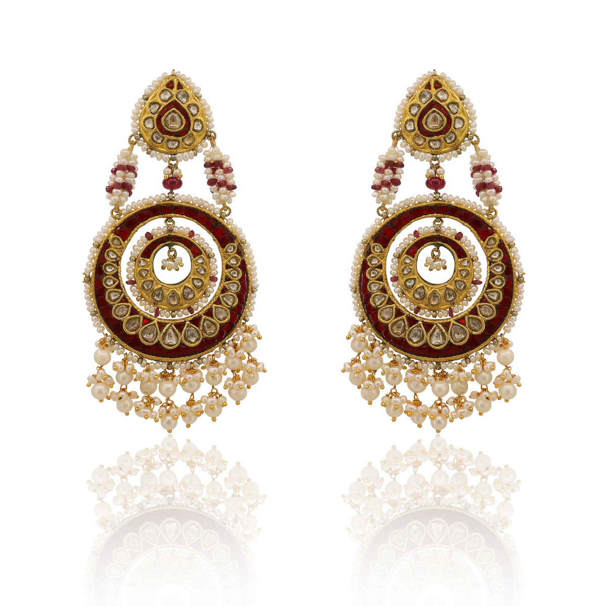 Aisha Layered Ruby & Pearl Chandbalis