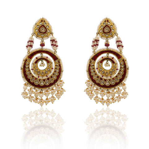 Aisha Layered Ruby & Pearl Chandbalis