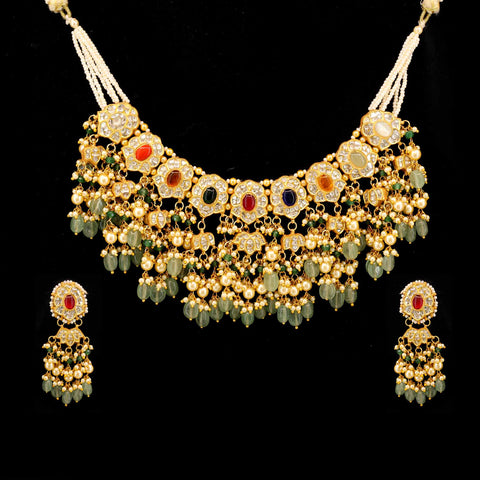 Bridal Navratna Collar Necklace Set