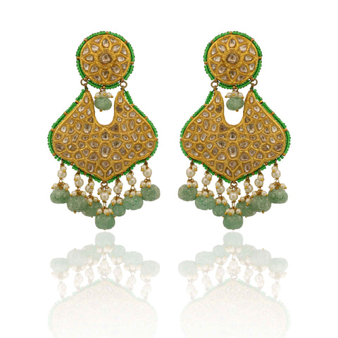 The Zamarud Carved Emerald Polki Chandbalis