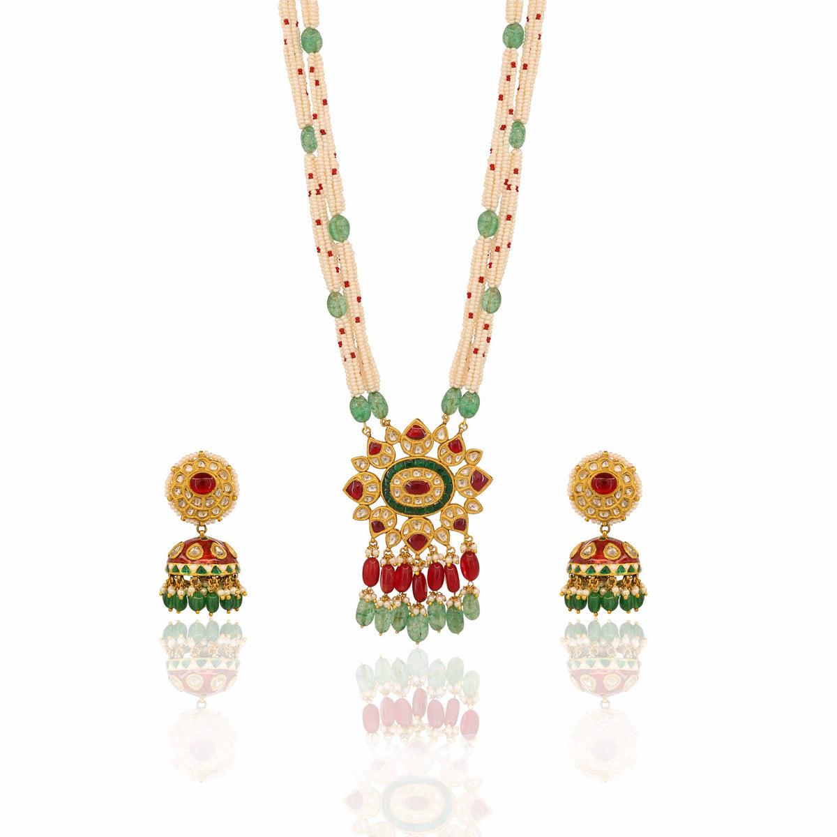 Vasuprada Polki Diamond Pendant Set