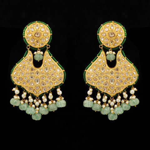 The Zamarud Carved Emerald Polki Chandbalis