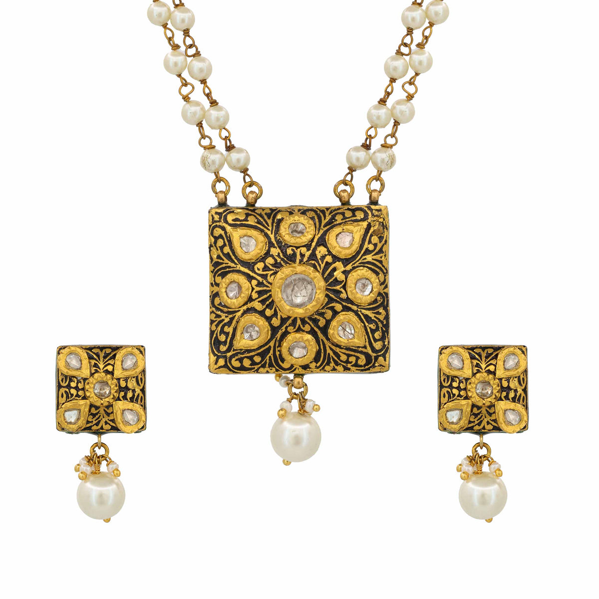 Partash Work Polki Diamond Pendant Set